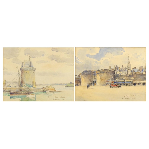 970 - St. Malo and St. Servan Tour Solidor, pair of continental  watercolours each bearing an indistinct s... 