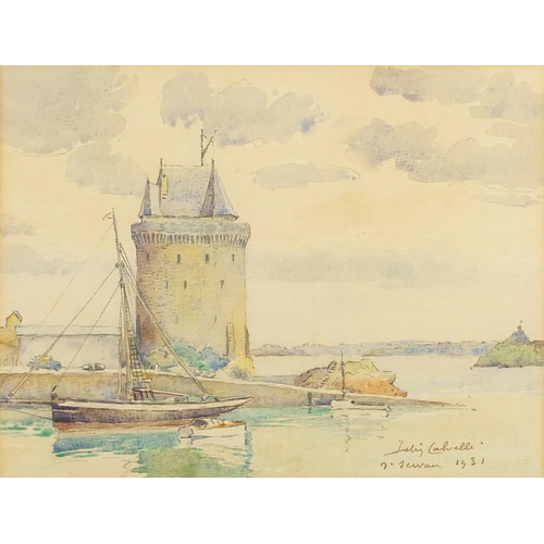 970 - St. Malo and St. Servan Tour Solidor, pair of continental  watercolours each bearing an indistinct s... 