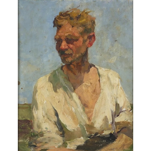 922 - The Tractor Driver, Novikov,  Tselina, 1950's Russian school, oil on board, mounted and framed, 35.5... 