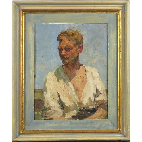 922 - The Tractor Driver, Novikov,  Tselina, 1950's Russian school, oil on board, mounted and framed, 35.5... 