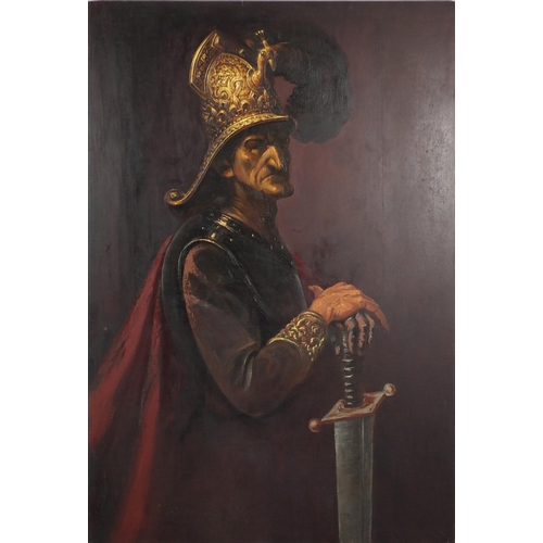 953 - Kyril Vassilev - A Man in a Golden Helmet, oil on canvas laid on board, inscribed verso, unframed, 1... 