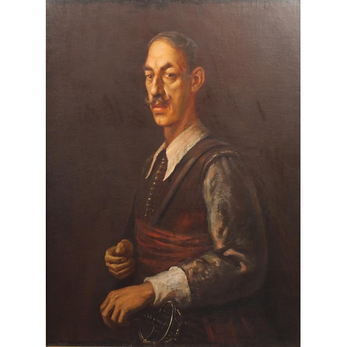 949 - Kyril Vassilev - Top half portrait of a gentleman with a sword, oil on canvas, framed, 109cm x 79cm