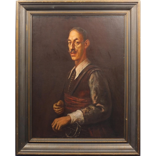 949 - Kyril Vassilev - Top half portrait of a gentleman with a sword, oil on canvas, framed, 109cm x 79cm