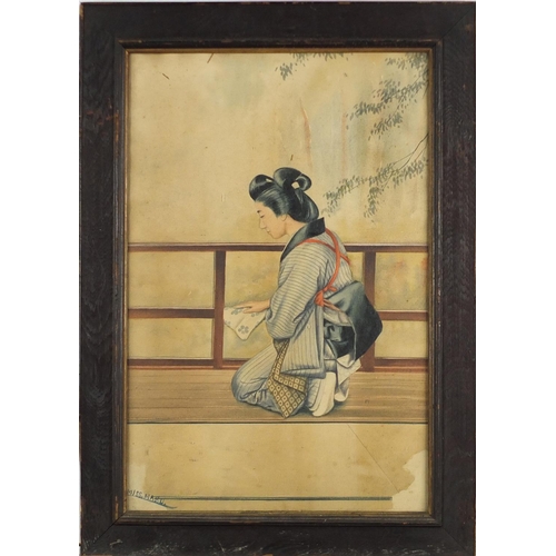 962 - Miss Masu - Geisha girls, set of four Japanese watercolours, framed, each 46cm x 30cm