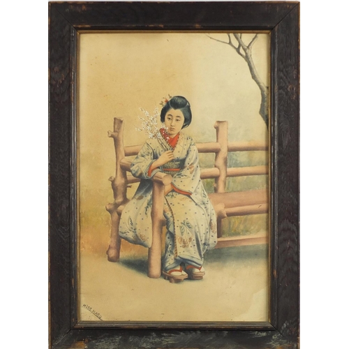 962 - Miss Masu - Geisha girls, set of four Japanese watercolours, framed, each 46cm x 30cm