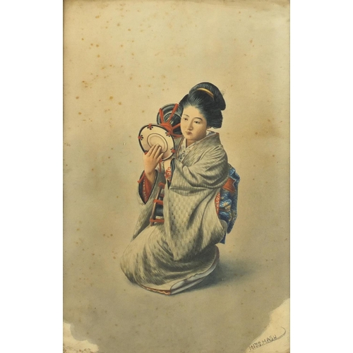 962 - Miss Masu - Geisha girls, set of four Japanese watercolours, framed, each 46cm x 30cm