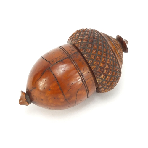 127 - Early 19th century Treen nutmeg grater in the form of an acorn, 8cm high