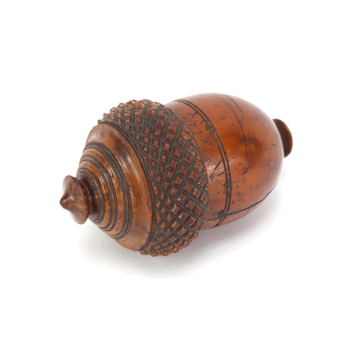 127 - Early 19th century Treen nutmeg grater in the form of an acorn, 8cm high