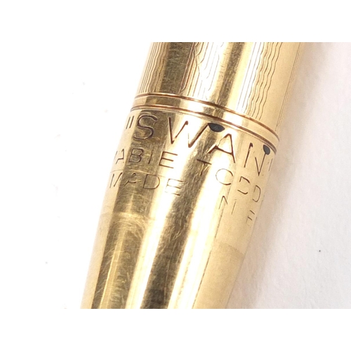 113 - Swan 14ct gold fountain pen by Mabie Todd & Co with gold nib, 32.6g