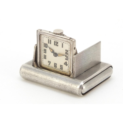 812A - Art Deco silver Tavannes travel watch, 4.5cm wide, 59.4g