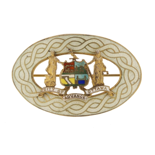 778 - Sterling silver gilt and guilloche enamel City of Ottawa Advance brooch, 6.5cm in length, 25.0g