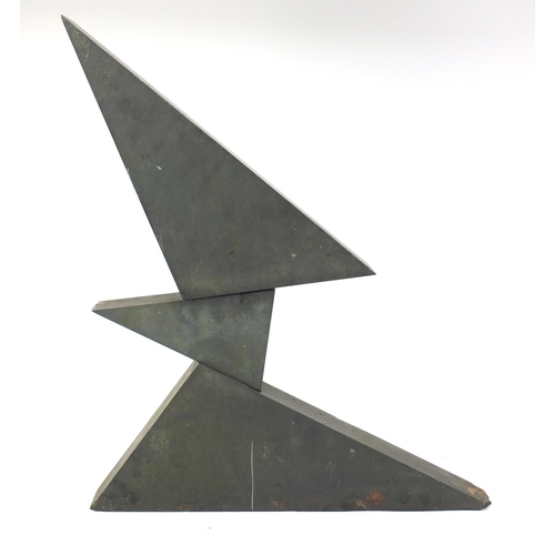 574 - 1970's carved black slate three piece sculpture by Victor Anton, 61cm high (PROVENANCE: Given direct... 