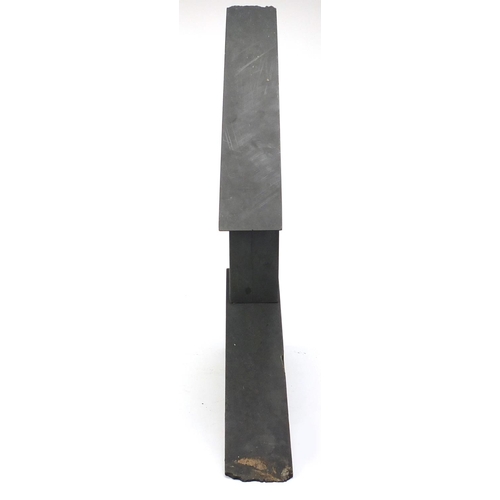 574 - 1970's carved black slate three piece sculpture by Victor Anton, 61cm high (PROVENANCE: Given direct... 