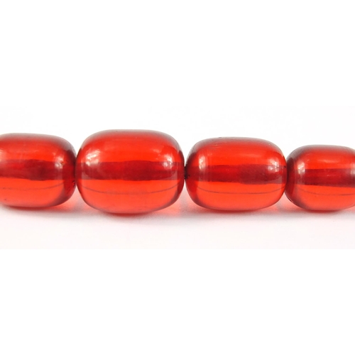 781 - Two cherry amber coloured bead necklaces, the largest 90cm in length, 147.0g