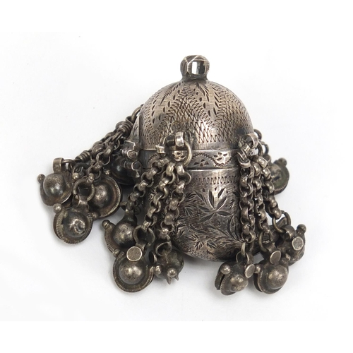 772 - Persian unmarked silver poison three section pendant, 4cm in length 31.2g