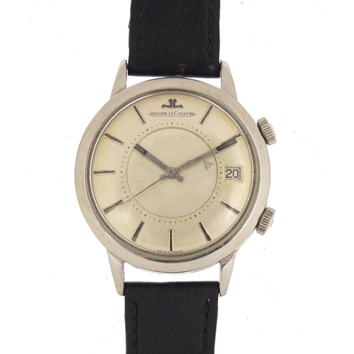 805 - Vintage gentleman's Jaeger-LeCoultre alarm wristwatch with date dial and paperwork, the case numbere... 