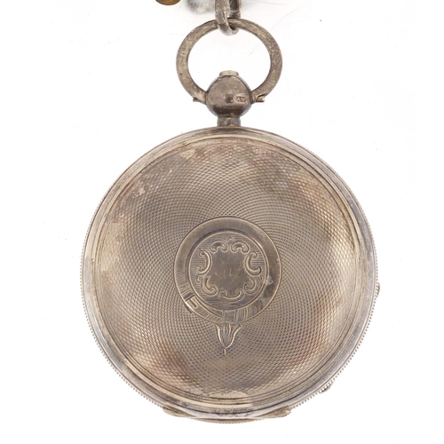 818 - Gentleman's silver Carisbrooke open face pocket watch on a silver watch chain, the movement numbered... 