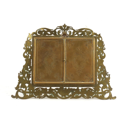 104 - Victorian brass four section frame by Hopkins, finely engraved with flowers, 22.5cm wide