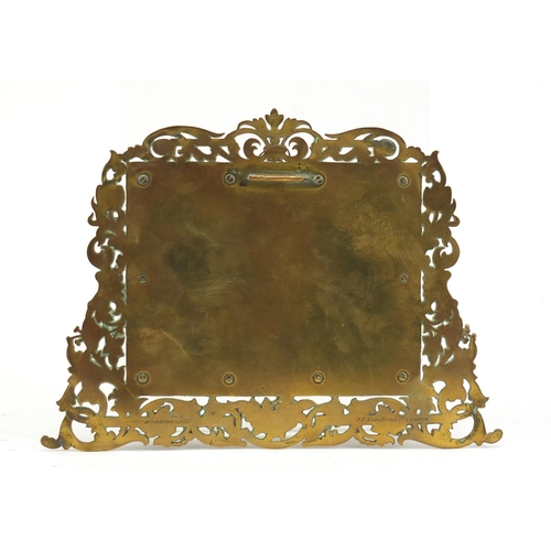 104 - Victorian brass four section frame by Hopkins, finely engraved with flowers, 22.5cm wide