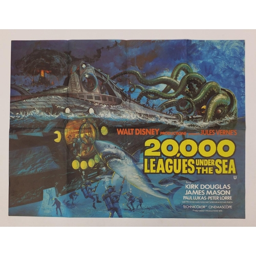 187 - Two Vintage 20,000 Leagues Under the Sea UK quad film posters, including a re-release example, both ... 