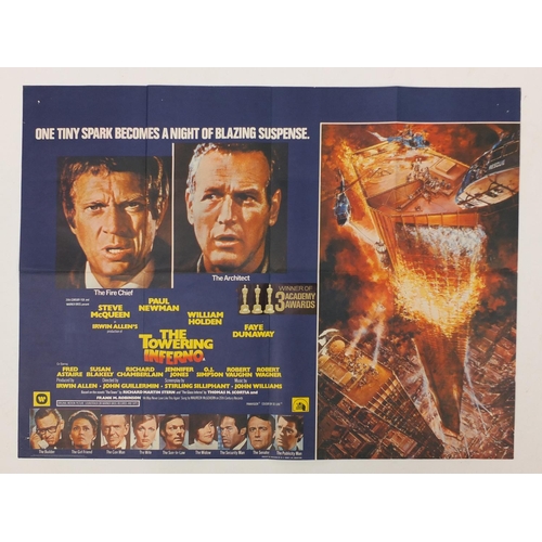 185 - Two vintage The Towering Inferno UK quad film posters and six Warner Bros stills, the posters printe... 