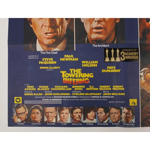 185 - Two vintage The Towering Inferno UK quad film posters and six Warner Bros stills, the posters printe... 