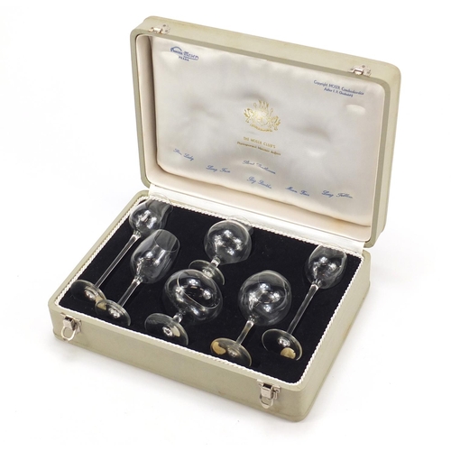 567 - The Moser club's miniature snifters comprising six glasses housed in a silk and velvet lined fitted ... 