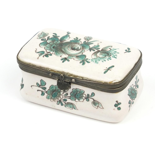 35 - 18th century French trinket box by Veuve Perrin, hand painted with flowers, 7.5cm wide