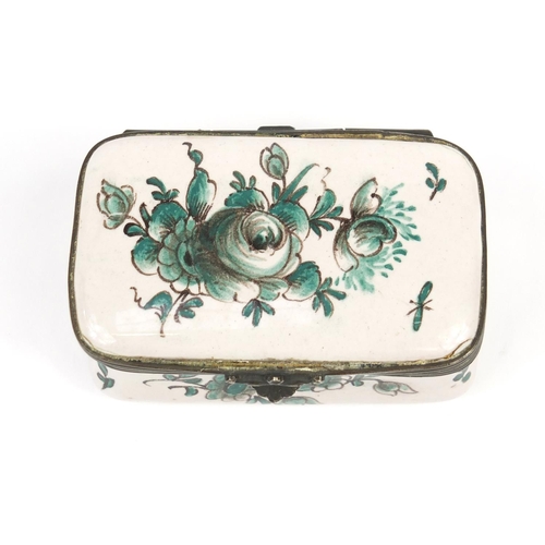 35 - 18th century French trinket box by Veuve Perrin, hand painted with flowers, 7.5cm wide