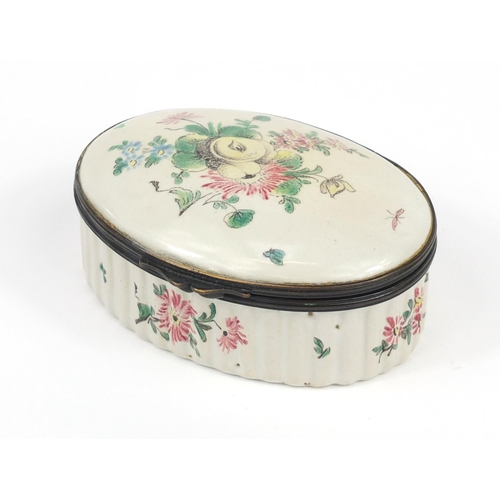 34 - 18th century French oval trinket box by Veuve Perrin, hand painted with flowers and insects, 9.7cm w... 