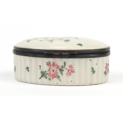 34 - 18th century French oval trinket box by Veuve Perrin, hand painted with flowers and insects, 9.7cm w... 