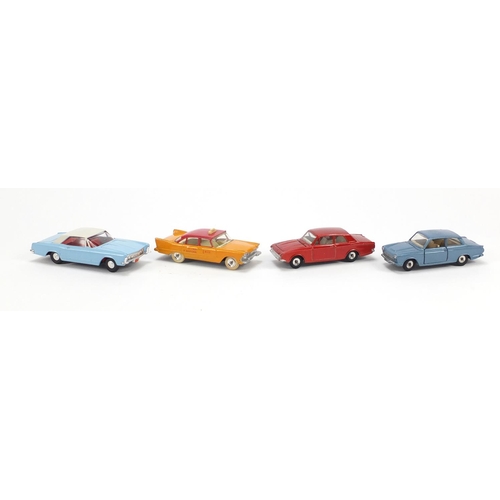 156 - Four vintage Dinky toys with boxes comprising Buick Riviera 57/001, Ford Consul Corsair 130, Ford Co... 