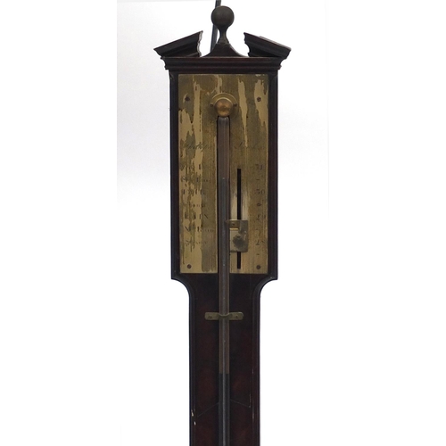 51 - Georgian mahogany stick barometer by Phillips of London with silvered dial, 104cm high