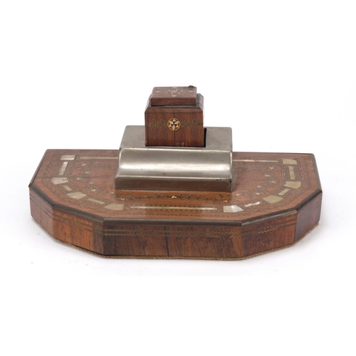 101 - 19th century rosewood desk stand with wire and mother of pearl foliate inlay, 17cm wide