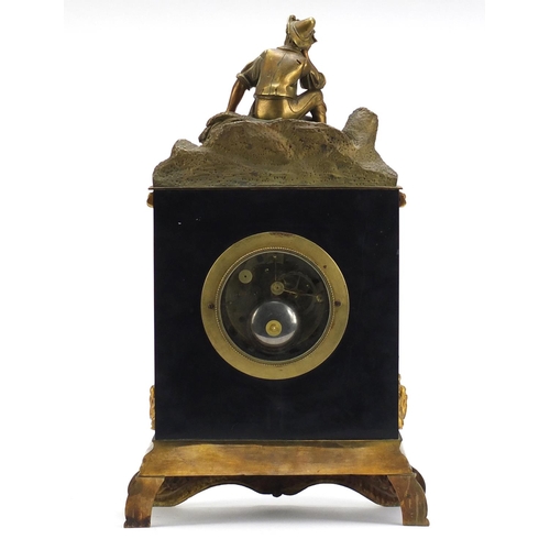 60 - 19th century French Ormolu and black slate figural shelf clock with silk suspension by Pickard, havi... 