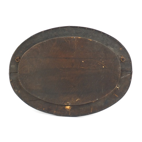 595 - Arts and Crafts Look But Linger Not copper wall mirror, 62cm x 46cm