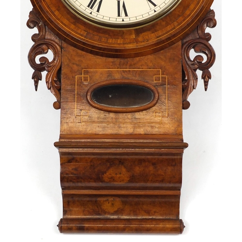 2025 - Victorian burr walnut drop dial wall clock with Roman numerals, 75cm in length