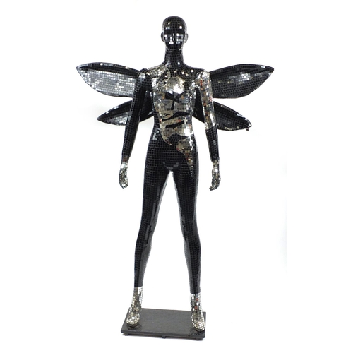 2050 - Mirrored mosaic life size mannequin with wings, 182cm high