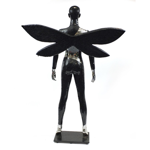 2050 - Mirrored mosaic life size mannequin with wings, 182cm high