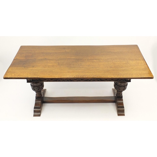 2036A - Oak refectory table with carved cup and cover bulbous  legs, 75cm H x 168cm W x 76cm D