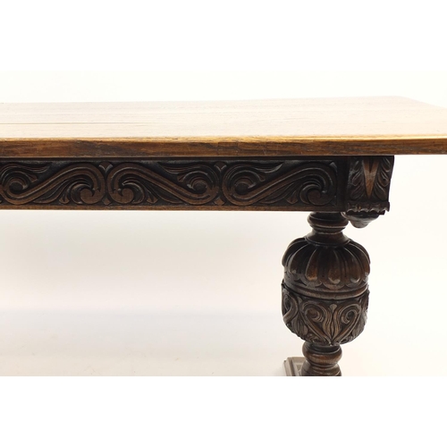 2036A - Oak refectory table with carved cup and cover bulbous  legs, 75cm H x 168cm W x 76cm D