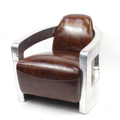 2024 - Aviation club chair with brown leather upholstery, 77cm high