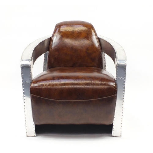 2024 - Aviation club chair with brown leather upholstery, 77cm high