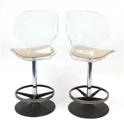 2042 - Pair of vintage Lucite breakfast stools, each 104cm high