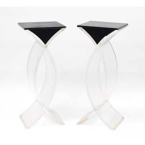 2062 - Pair of vintage lucite elliptical design pedestals, each 77cm H x 31cm W x 27.5cm D