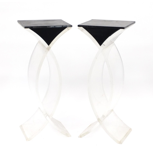 2062 - Pair of vintage lucite elliptical design pedestals, each 77cm H x 31cm W x 27.5cm D