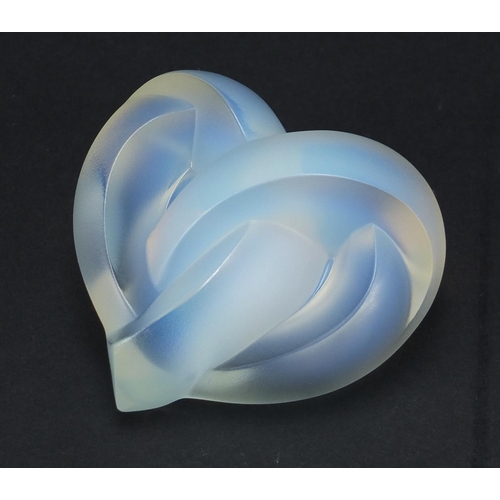 2479 - Lalique frosted opalescent glass love heart paperweight, 7.5cm  high