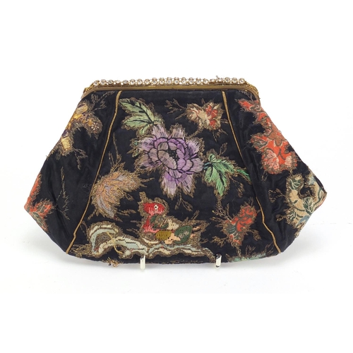 2481 - Chinese silk clutch bag embroidered with figure and flowers, 24cm wide