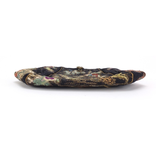 2481 - Chinese silk clutch bag embroidered with figure and flowers, 24cm wide