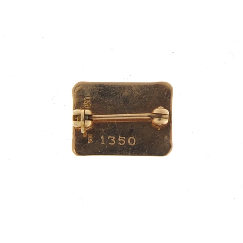 2559 - 10ct gold and enamel City Bank Quarter Century Club lapel pin, 1.5cm in length, 3.2g